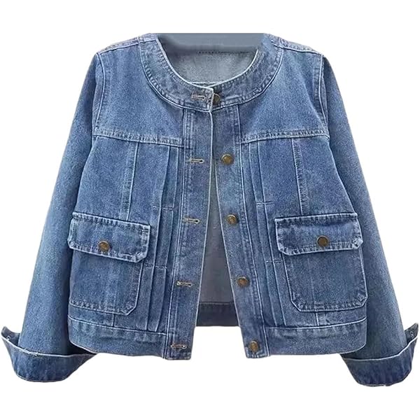 BlueFire2015 Women's Collarless Long Sleeve Denim Jacket Round